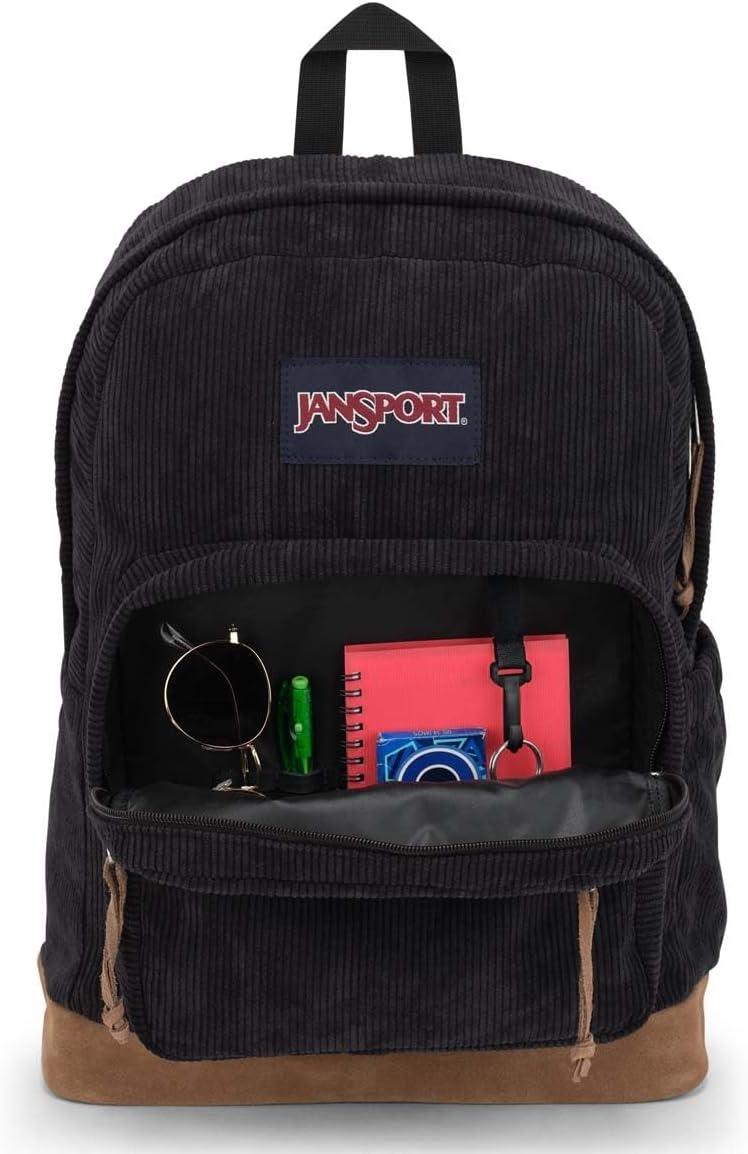 image:imageJanSport Right Pack Expressions Backpack Main Compartment 15inch Padded Laptop Compartment Side Water Bottle Pocket Utility Pocket with Zippered Rain Flap Denim Wash BlueBlack Corduroy