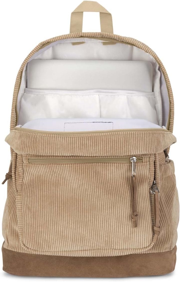 image:imageJanSport Right Pack Expressions Backpack Main Compartment 15inch Padded Laptop Compartment Side Water Bottle Pocket Utility Pocket with Zippered Rain Flap Denim Wash BlueCurry Corduroy