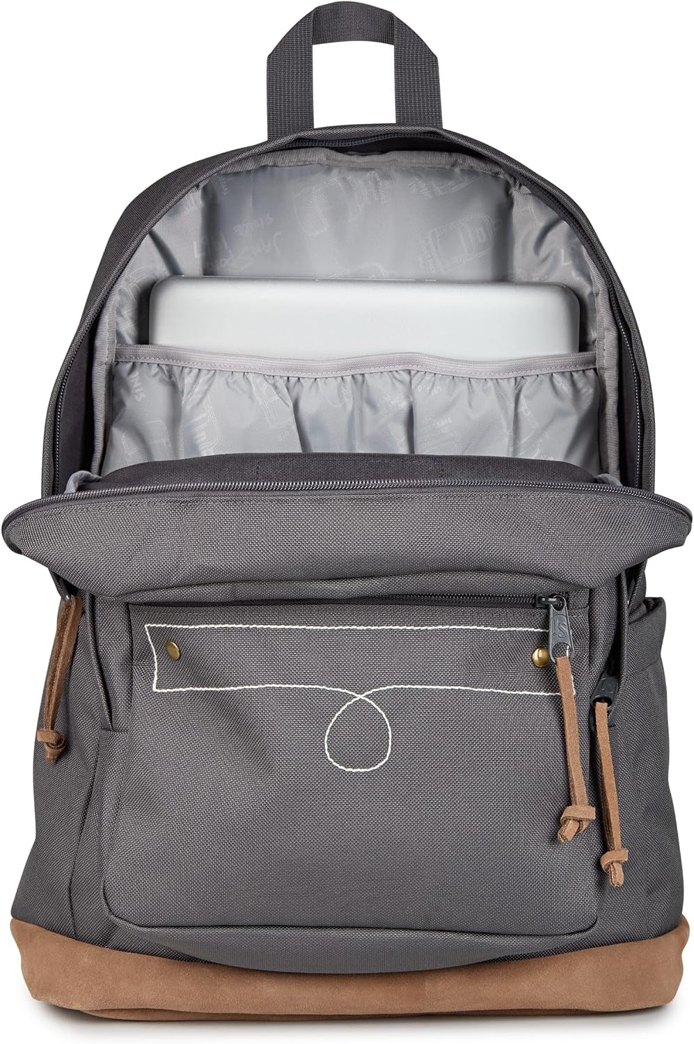 image:imageJanSport Right Pack Expressions Backpack Main Compartment 15inch Padded Laptop Compartment Side Water Bottle Pocket Utility Pocket with Zippered Rain Flap Denim Wash BlueWestbound Embroidery Smokey GritOxfordTan