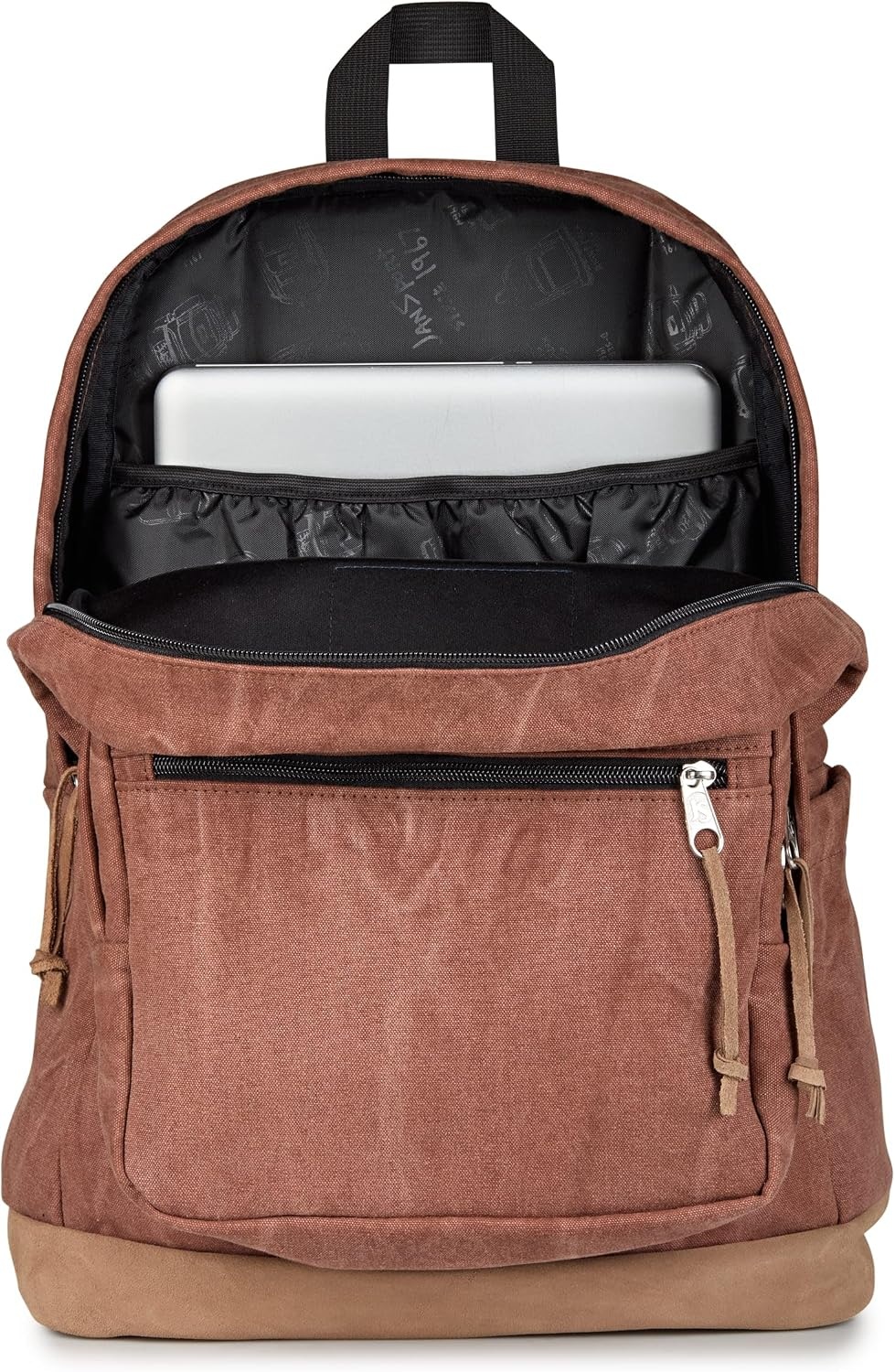 image:imageJanSport Right Pack Expressions Backpack Main Compartment 15inch Padded Laptop Compartment Side Water Bottle Pocket Utility Pocket with Zippered Rain Flap Denim Wash BlueAged Canvas BrownLt BrnDk Brown
