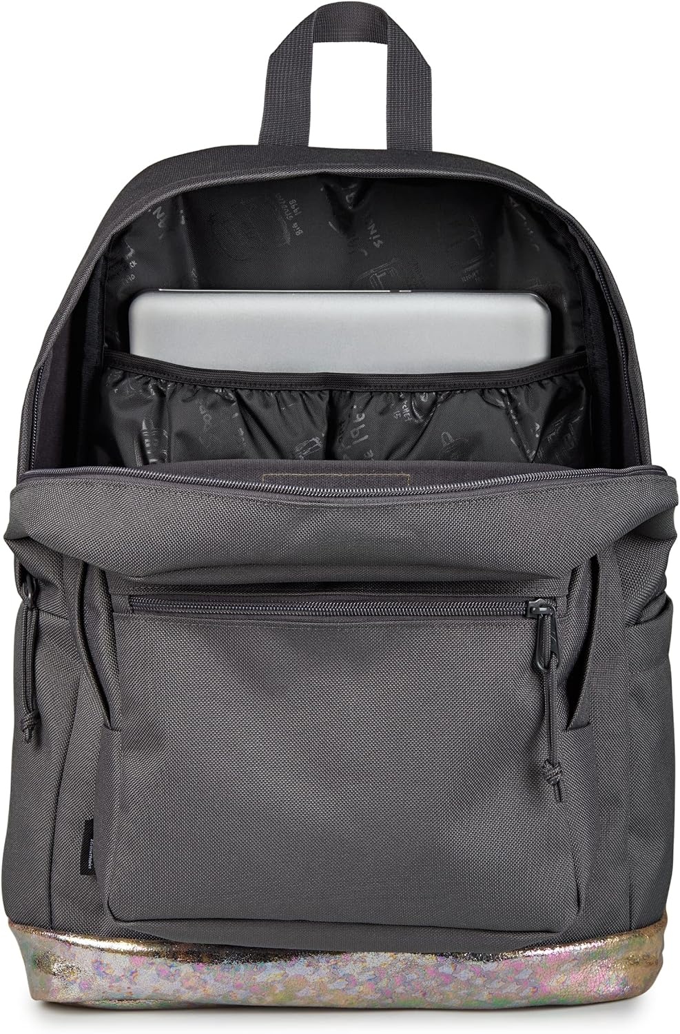 image:imageJanSport Right Pack Expressions Backpack Main Compartment 15inch Padded Laptop Compartment Side Water Bottle Pocket Utility Pocket with Zippered Rain Flap Denim Wash BlueBog Glam Suede Smokey GritBrown