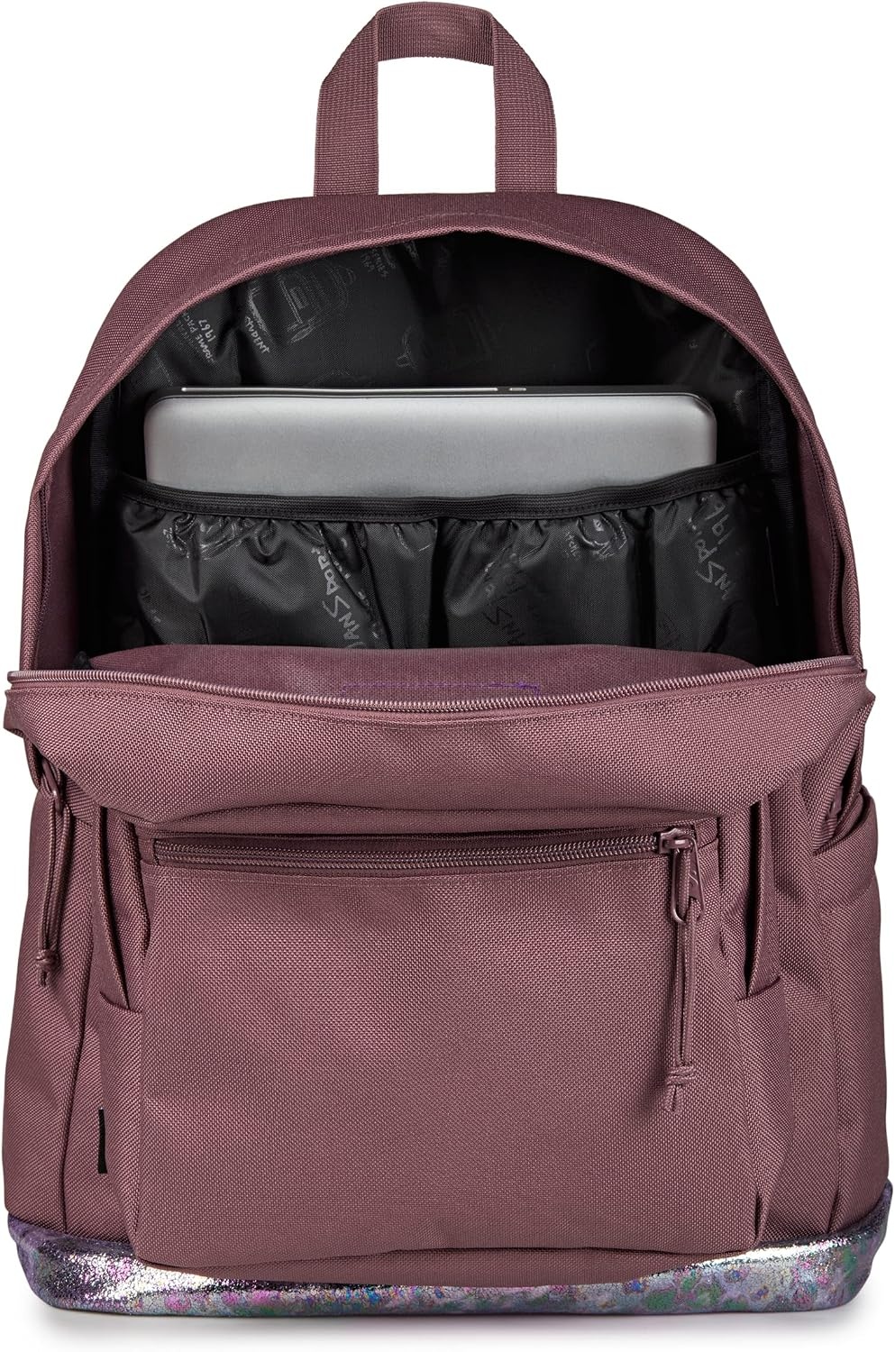 image:imageJanSport Right Pack Expressions Backpack Main Compartment 15inch Padded Laptop Compartment Side Water Bottle Pocket Utility Pocket with Zippered Rain Flap Denim Wash BlueBog Glam Suede Mahogany HazeBrnPink