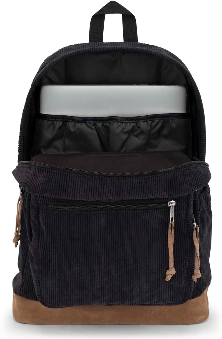 image:imageJanSport Right Pack Expressions Backpack Main Compartment 15inch Padded Laptop Compartment Side Water Bottle Pocket Utility Pocket with Zippered Rain Flap Denim Wash BlueBlack Corduroy