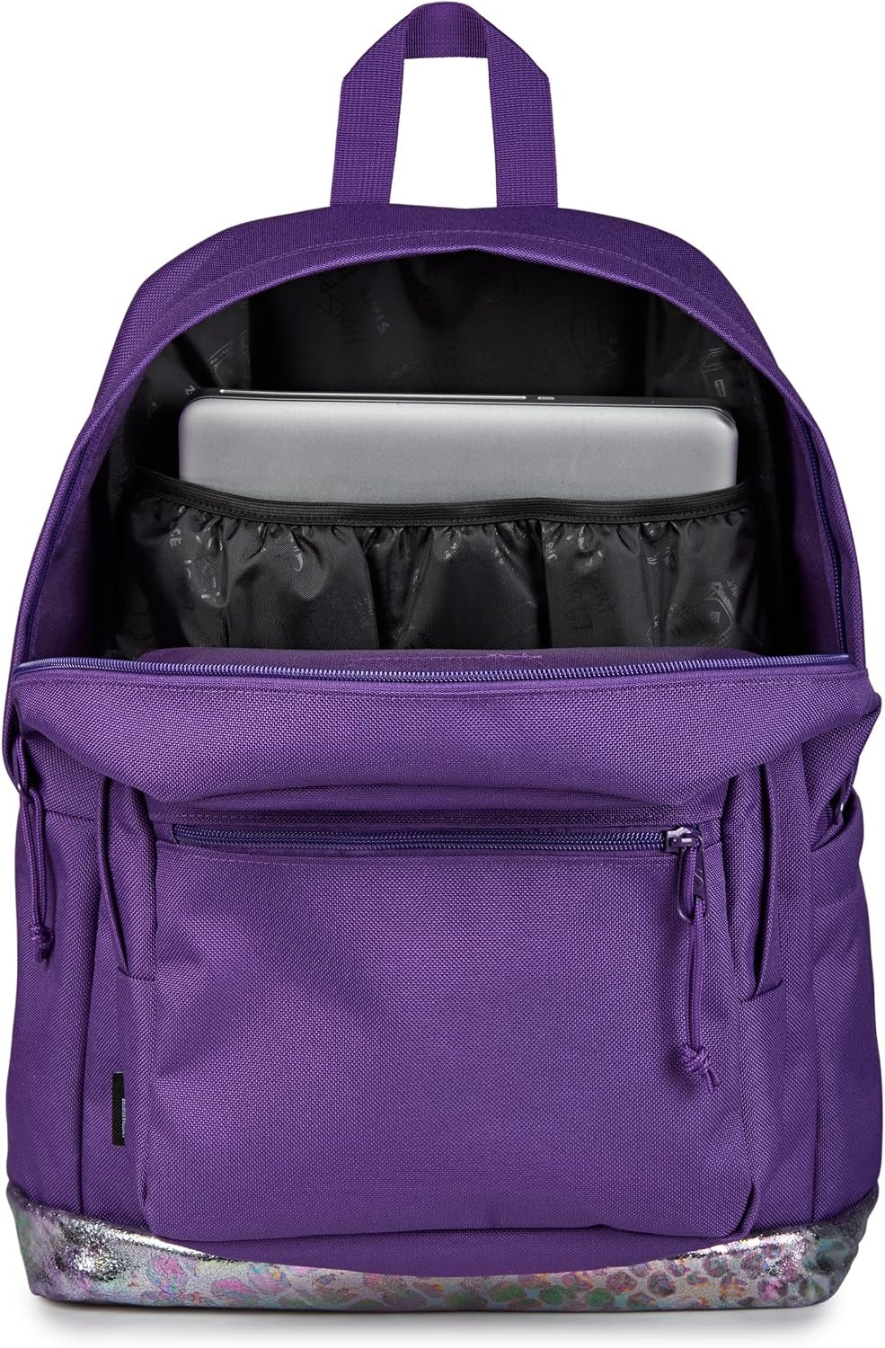 image:imageJanSport Right Pack Expressions Backpack Main Compartment 15inch Padded Laptop Compartment Side Water Bottle Pocket Utility Pocket with Zippered Rain Flap Denim Wash BlueBog Glam Suede Grape JellyPurplePink