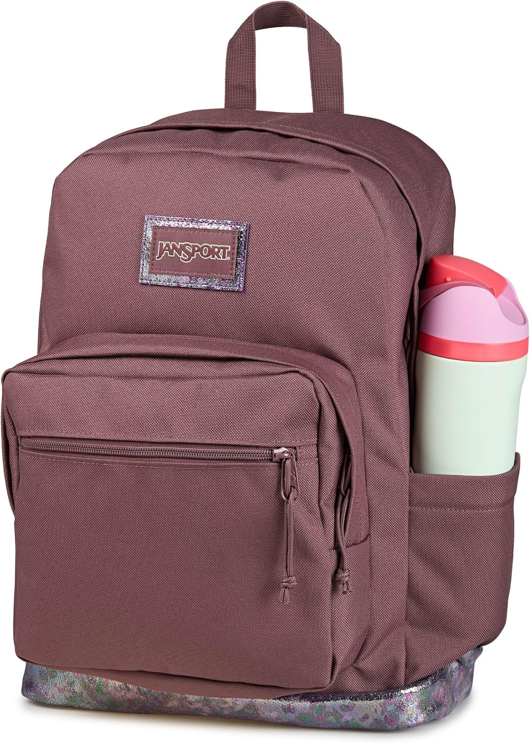image:imageJanSport Right Pack Expressions Backpack Main Compartment 15inch Padded Laptop Compartment Side Water Bottle Pocket Utility Pocket with Zippered Rain Flap Denim Wash BlueBog Glam Suede Mahogany HazeBrnPink