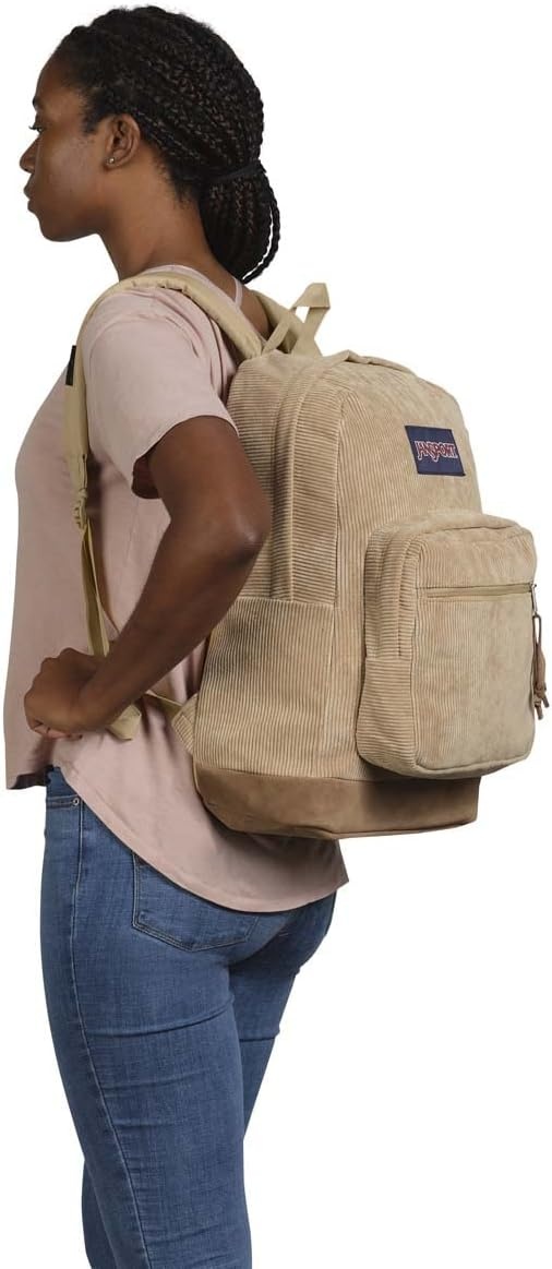 image:imageJanSport Right Pack Expressions Backpack Main Compartment 15inch Padded Laptop Compartment Side Water Bottle Pocket Utility Pocket with Zippered Rain Flap Denim Wash BlueCurry Corduroy