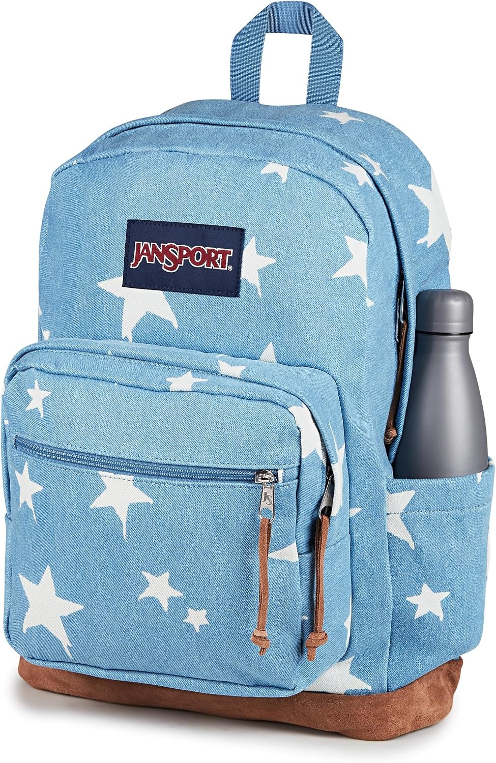 image:imageJanSport Right Pack Expressions Backpack Main Compartment 15inch Padded Laptop Compartment Side Water Bottle Pocket Utility Pocket with Zippered Rain Flap Denim Wash BlueDischarge Denim Star