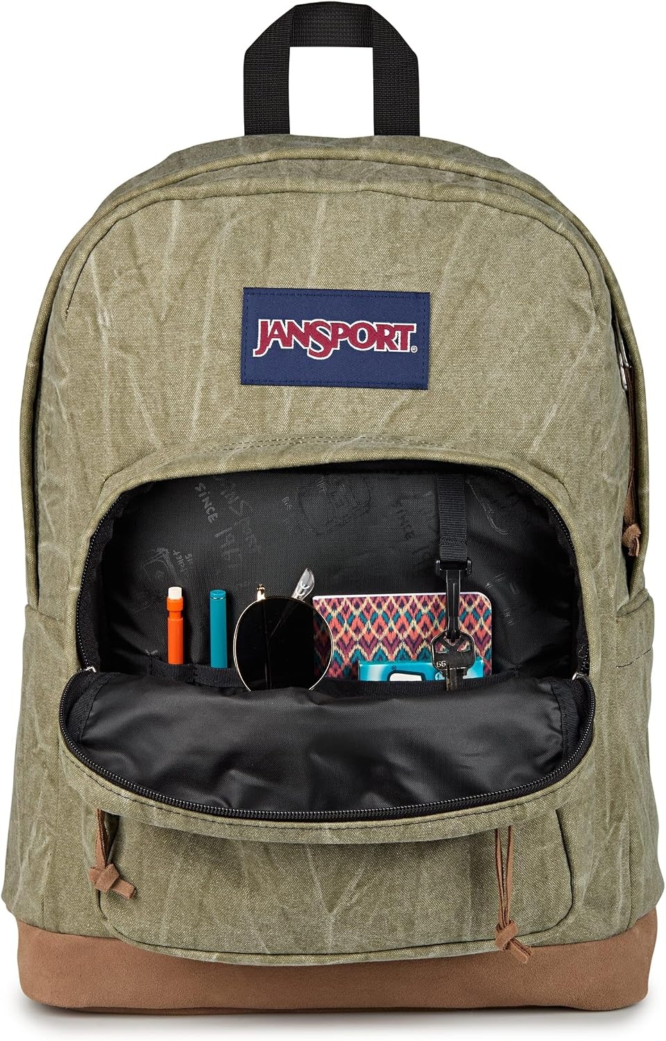 image:imageJanSport Right Pack Expressions Backpack Main Compartment 15inch Padded Laptop Compartment Side Water Bottle Pocket Utility Pocket with Zippered Rain Flap Denim Wash BlueAged Canvas GreenLt GreenBrown