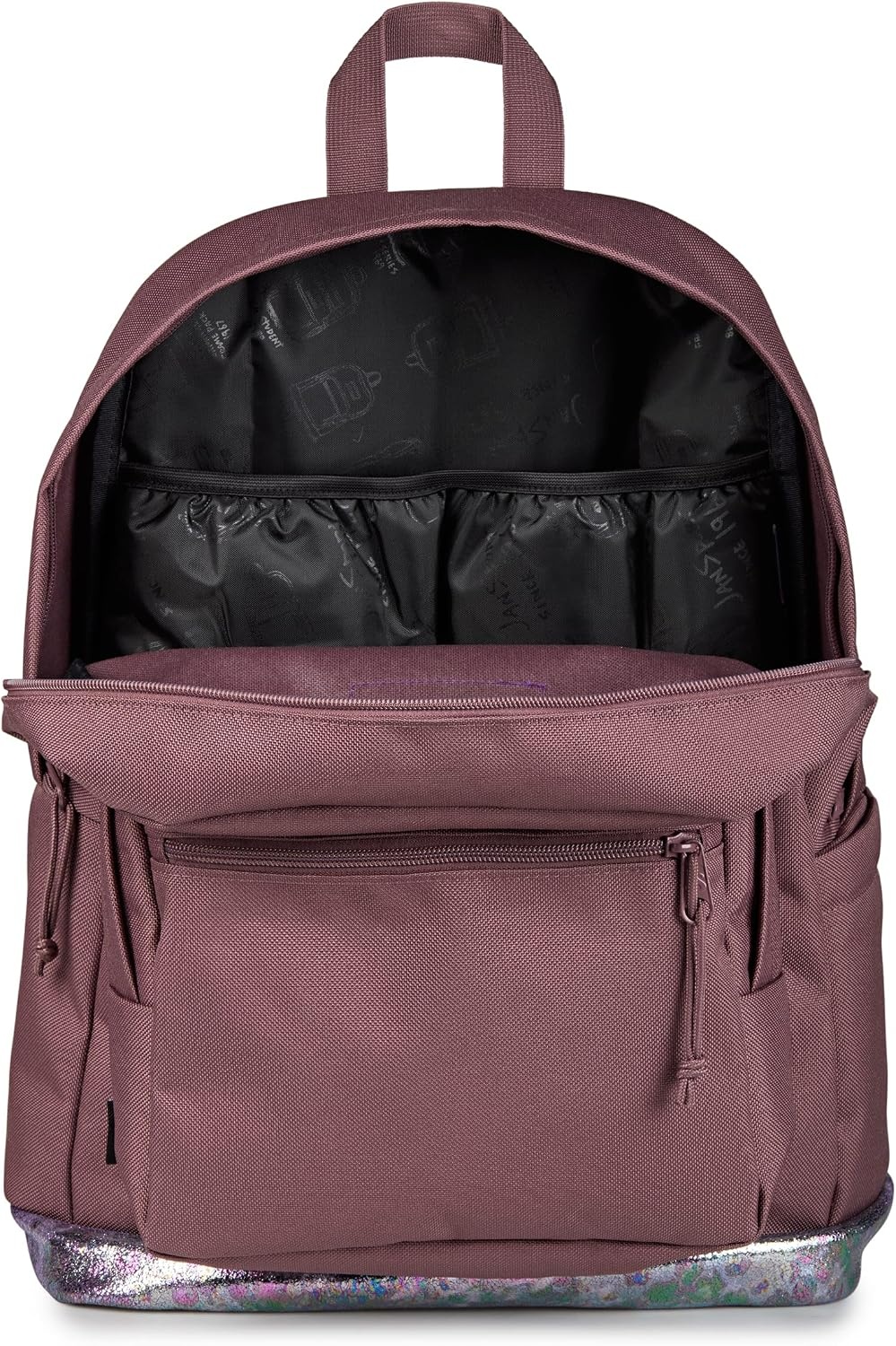 image:imageJanSport Right Pack Expressions Backpack Main Compartment 15inch Padded Laptop Compartment Side Water Bottle Pocket Utility Pocket with Zippered Rain Flap Denim Wash BlueBog Glam Suede Mahogany HazeBrnPink