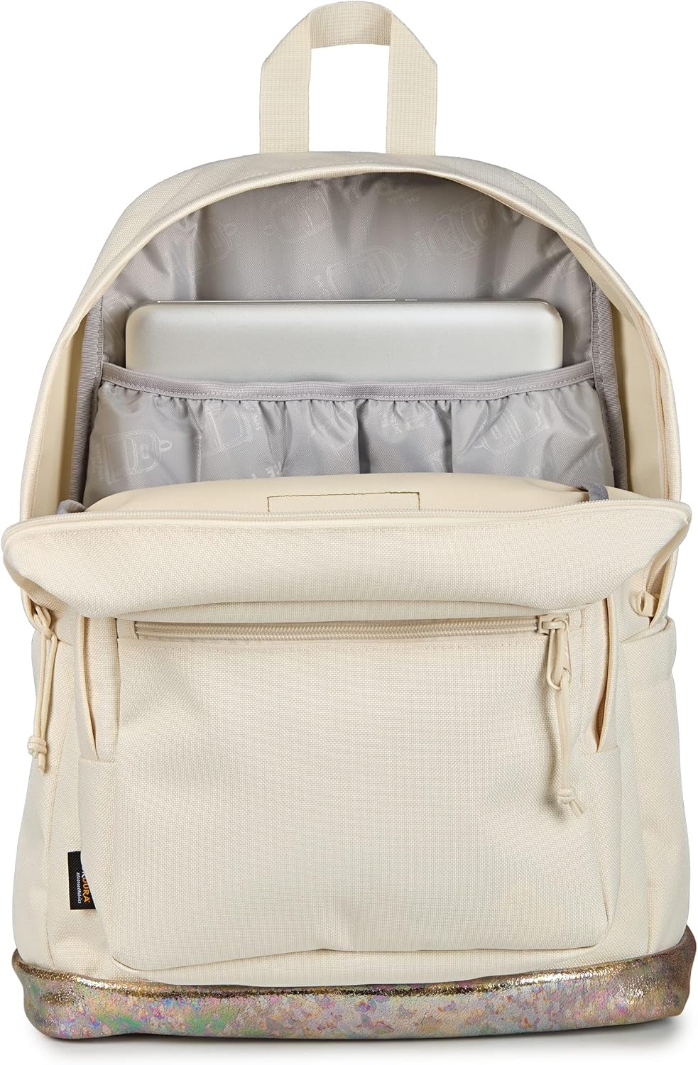 image:imageJanSport Right Pack Expressions Backpack Main Compartment 15inch Padded Laptop Compartment Side Water Bottle Pocket Utility Pocket with Zippered Rain Flap Denim Wash BlueBog Glam Suede Moon FlowerBrown