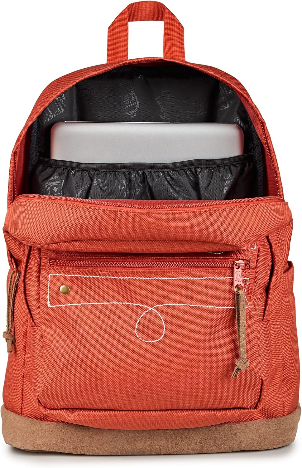 image:imageJanSport Right Pack Expressions Backpack Main Compartment 15inch Padded Laptop Compartment Side Water Bottle Pocket Utility Pocket with Zippered Rain Flap Denim Wash BlueWestbound Embroidery Dune RedBrownTan