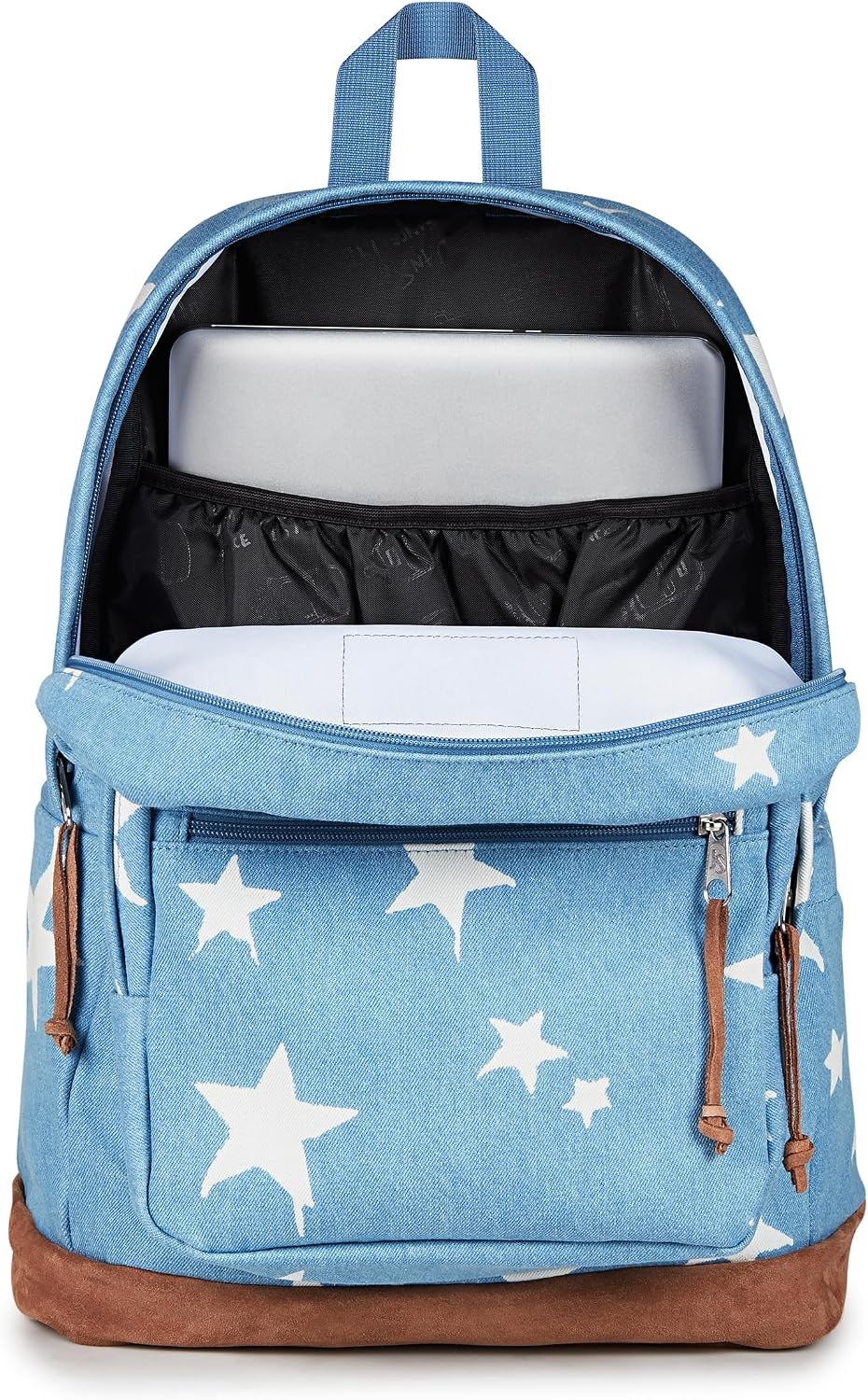 image:imageJanSport Right Pack Expressions Backpack Main Compartment 15inch Padded Laptop Compartment Side Water Bottle Pocket Utility Pocket with Zippered Rain Flap Denim Wash BlueDischarge Denim Star