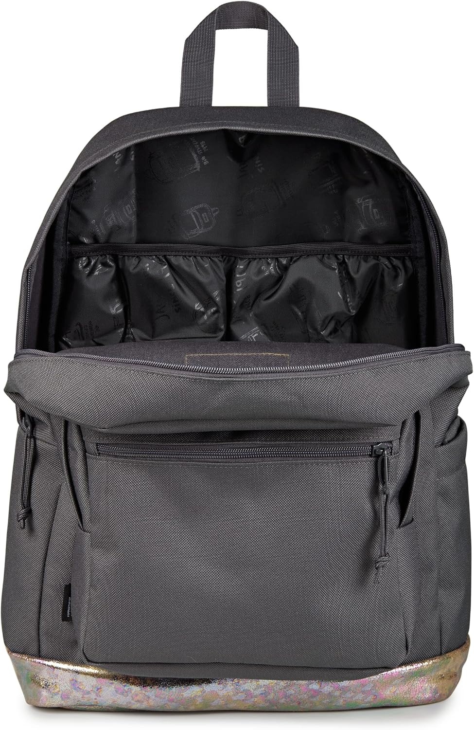 image:imageJanSport Right Pack Expressions Backpack Main Compartment 15inch Padded Laptop Compartment Side Water Bottle Pocket Utility Pocket with Zippered Rain Flap Denim Wash BlueBog Glam Suede Smokey GritBrown