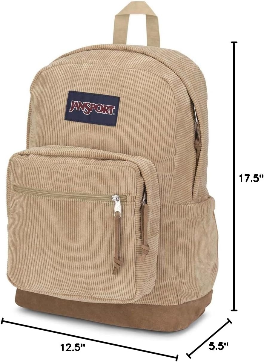 image:imageJanSport Right Pack Expressions Backpack Main Compartment 15inch Padded Laptop Compartment Side Water Bottle Pocket Utility Pocket with Zippered Rain Flap Denim Wash BlueCurry Corduroy