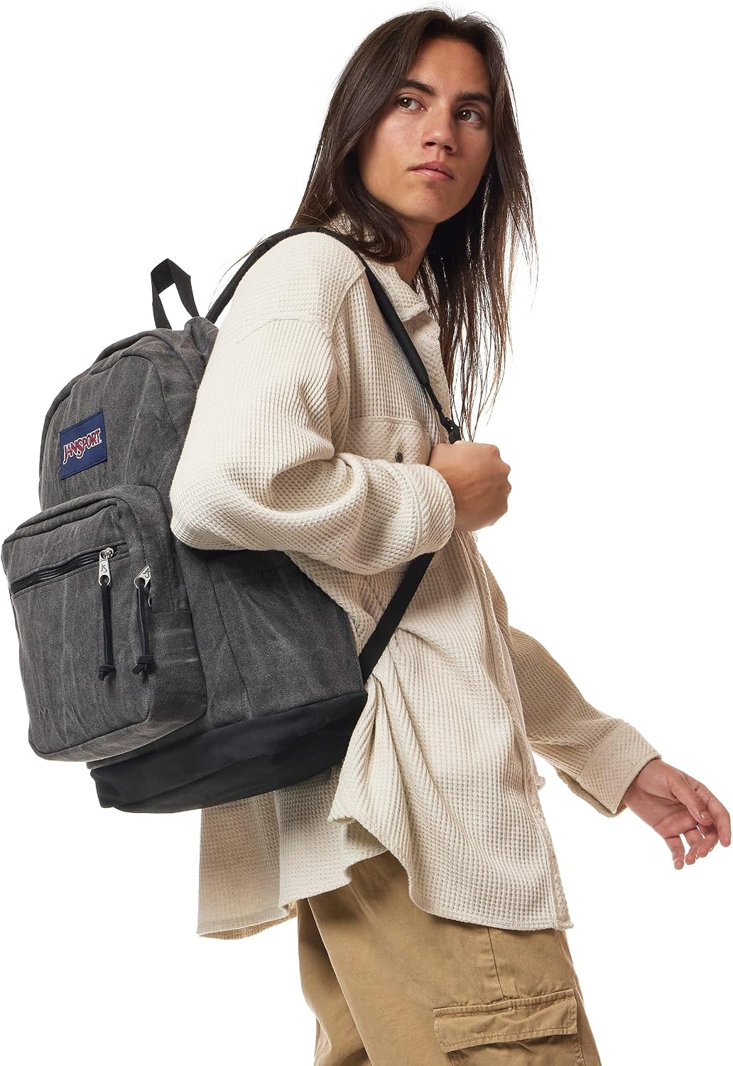 image:imageJanSport Right Pack Expressions Backpack Main Compartment 15inch Padded Laptop Compartment Side Water Bottle Pocket Utility Pocket with Zippered Rain Flap Denim Wash BlueAged Canvas BlackOxfordBlack