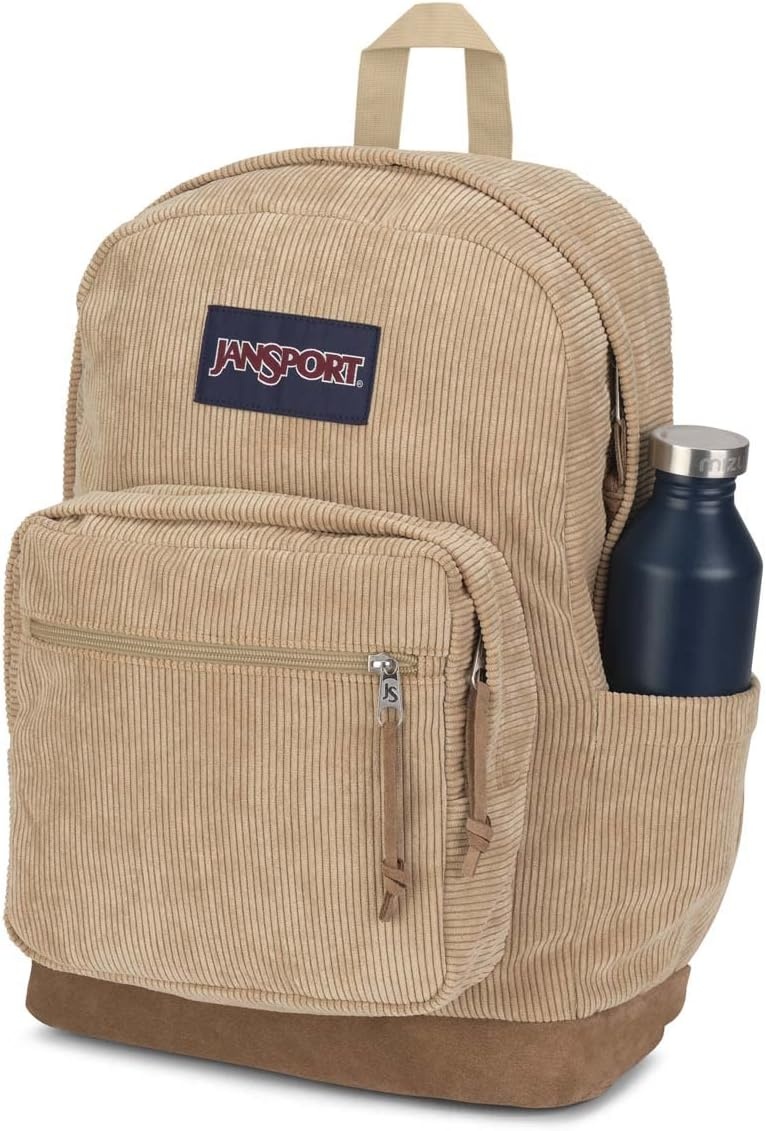 image:imageJanSport Right Pack Expressions Backpack Main Compartment 15inch Padded Laptop Compartment Side Water Bottle Pocket Utility Pocket with Zippered Rain Flap Denim Wash BlueCurry Corduroy