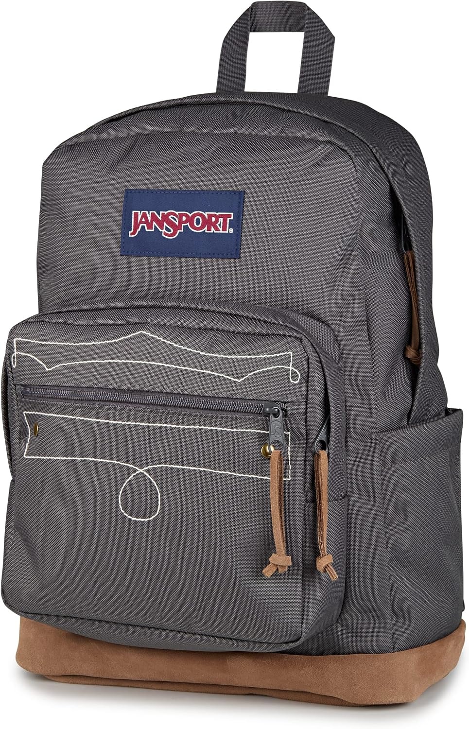 image:imageJanSport Right Pack Expressions Backpack Main Compartment 15inch Padded Laptop Compartment Side Water Bottle Pocket Utility Pocket with Zippered Rain Flap Denim Wash BlueWestbound Embroidery Smokey GritOxfordTan