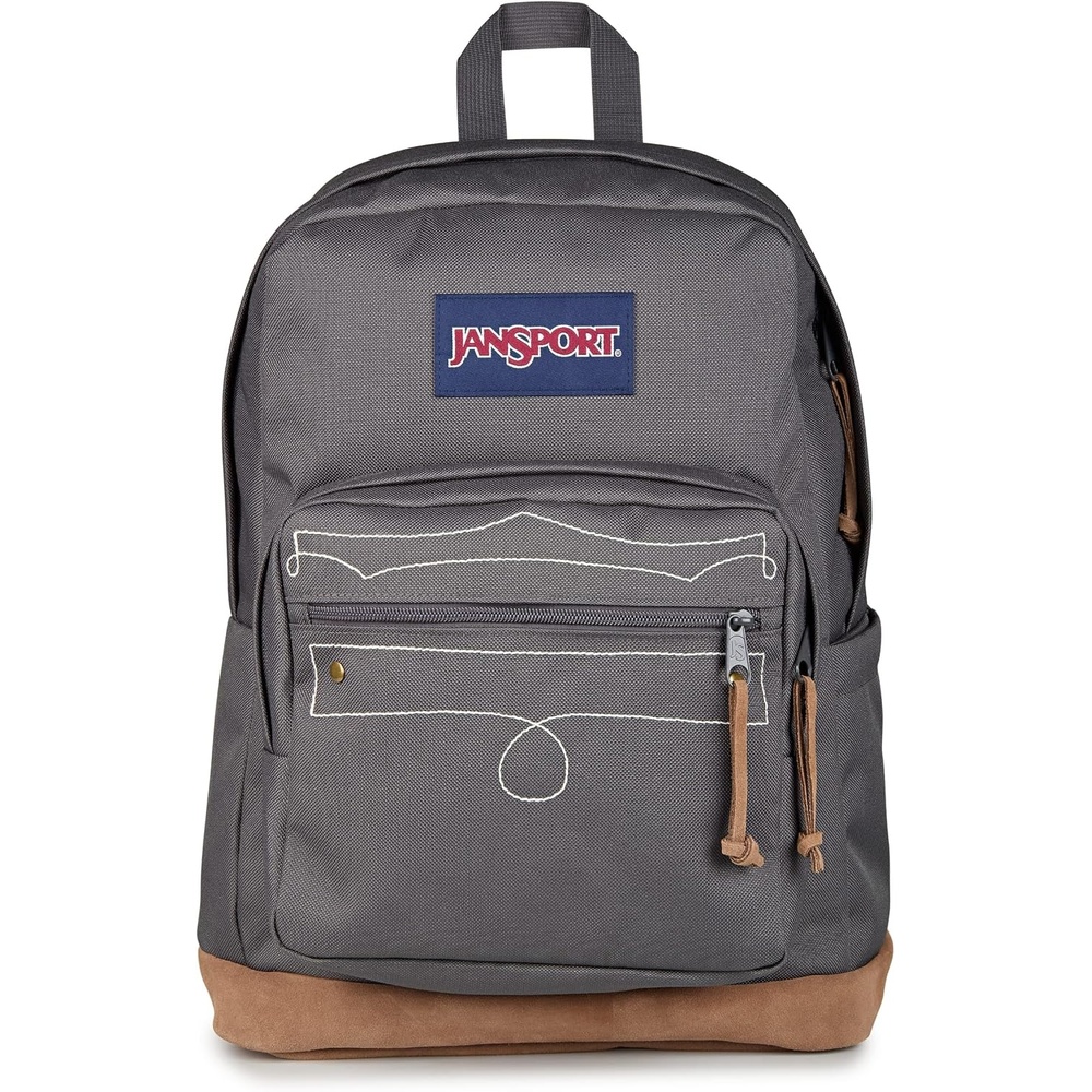 image:imageJanSport Right Pack Expressions Backpack Main Compartment 15inch Padded Laptop Compartment Side Water Bottle Pocket Utility Pocket with Zippered Rain Flap Denim Wash BlueWestbound Embroidery Smokey GritOxfordTan