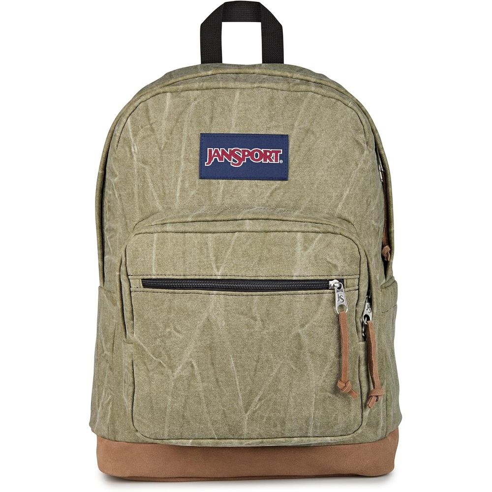 image:imageJanSport Right Pack Expressions Backpack Main Compartment 15inch Padded Laptop Compartment Side Water Bottle Pocket Utility Pocket with Zippered Rain Flap Denim Wash BlueAged Canvas GreenLt GreenBrown