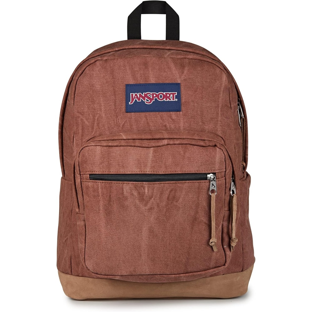 image:imageJanSport Right Pack Expressions Backpack Main Compartment 15inch Padded Laptop Compartment Side Water Bottle Pocket Utility Pocket with Zippered Rain Flap Denim Wash BlueAged Canvas BrownLt BrnDk Brown