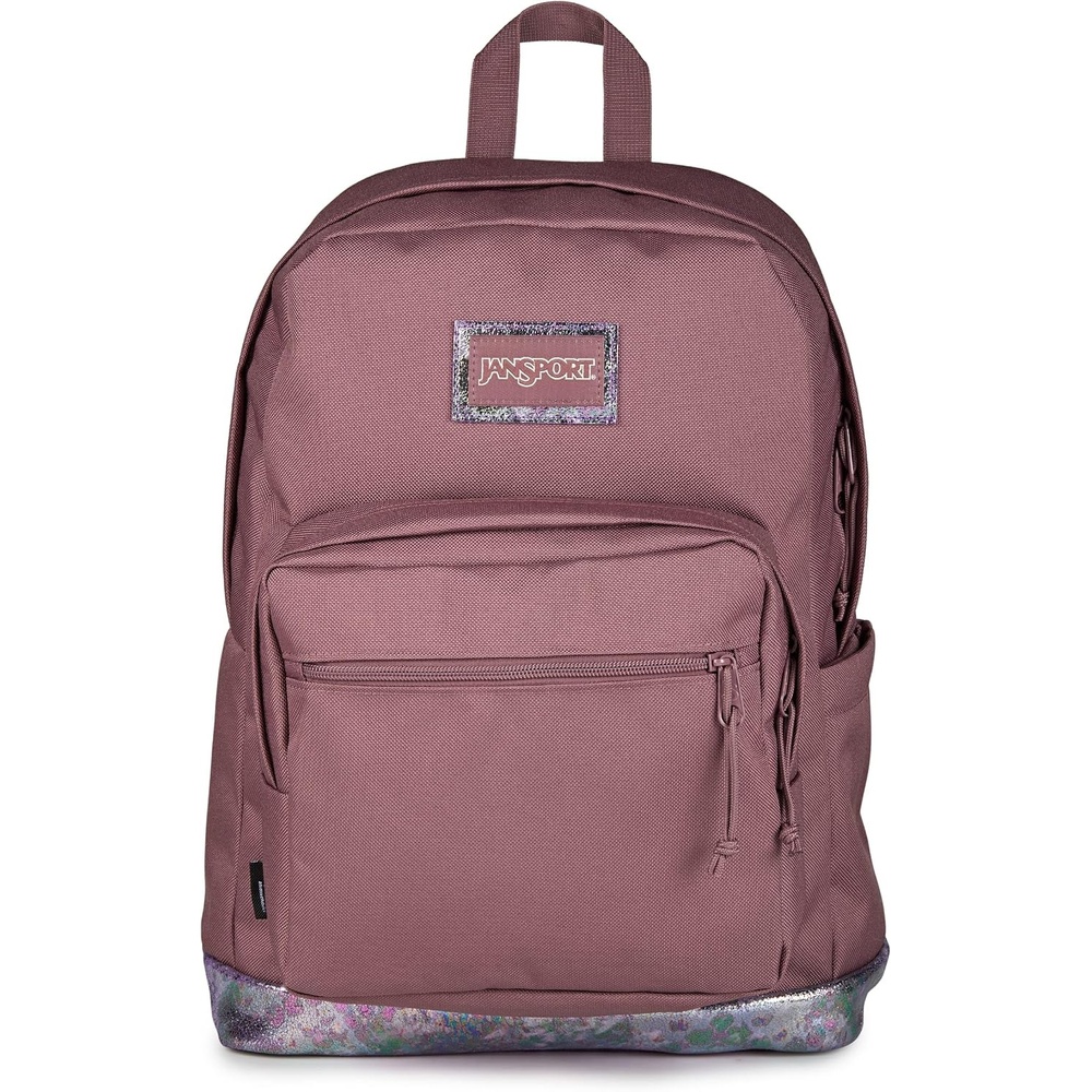 image:imageJanSport Right Pack Expressions Backpack Main Compartment 15inch Padded Laptop Compartment Side Water Bottle Pocket Utility Pocket with Zippered Rain Flap Denim Wash BlueBog Glam Suede Mahogany HazeBrnPink