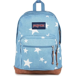JanSport Right Pack Expressions Backpack – Main Compartment, 15-inch Padded Laptop Compartment, Side Water Bottle Pocket, Utility Pocket with Zippered Rain Flap, Denim Wash Blue(Discharge Denim Star)