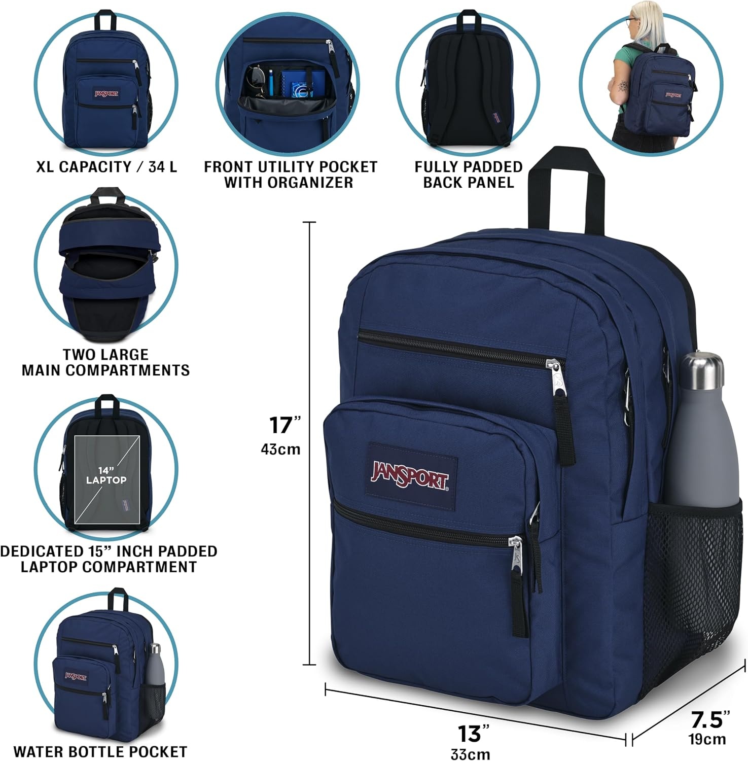 image:imageJanSport NCAA Officially Licensed Backpack Ohio State Buckeyes Big Student with Padded 15Inch Laptop Sleeve 2 Compartment Computer Bag with Bottle Pocket amp Haul Handle Book Rucksack Red TapeTeam Color