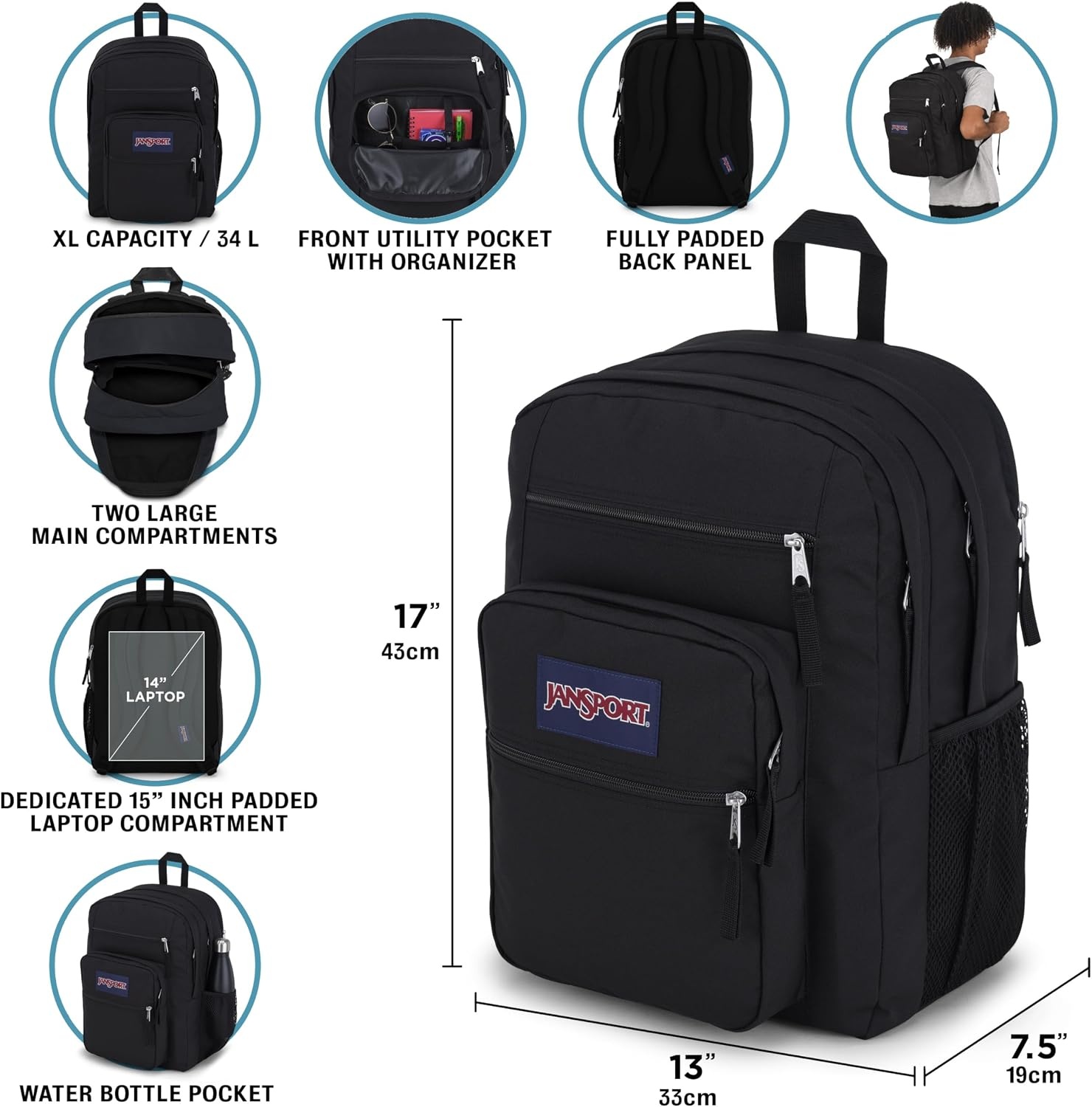 image:imageJanSport NCAA Officially Licensed Backpack Ohio State Buckeyes Big Student with Padded 15Inch Laptop Sleeve 2 Compartment Computer Bag with Bottle Pocket amp Haul Handle Book Rucksack Red TapeTeam Color
