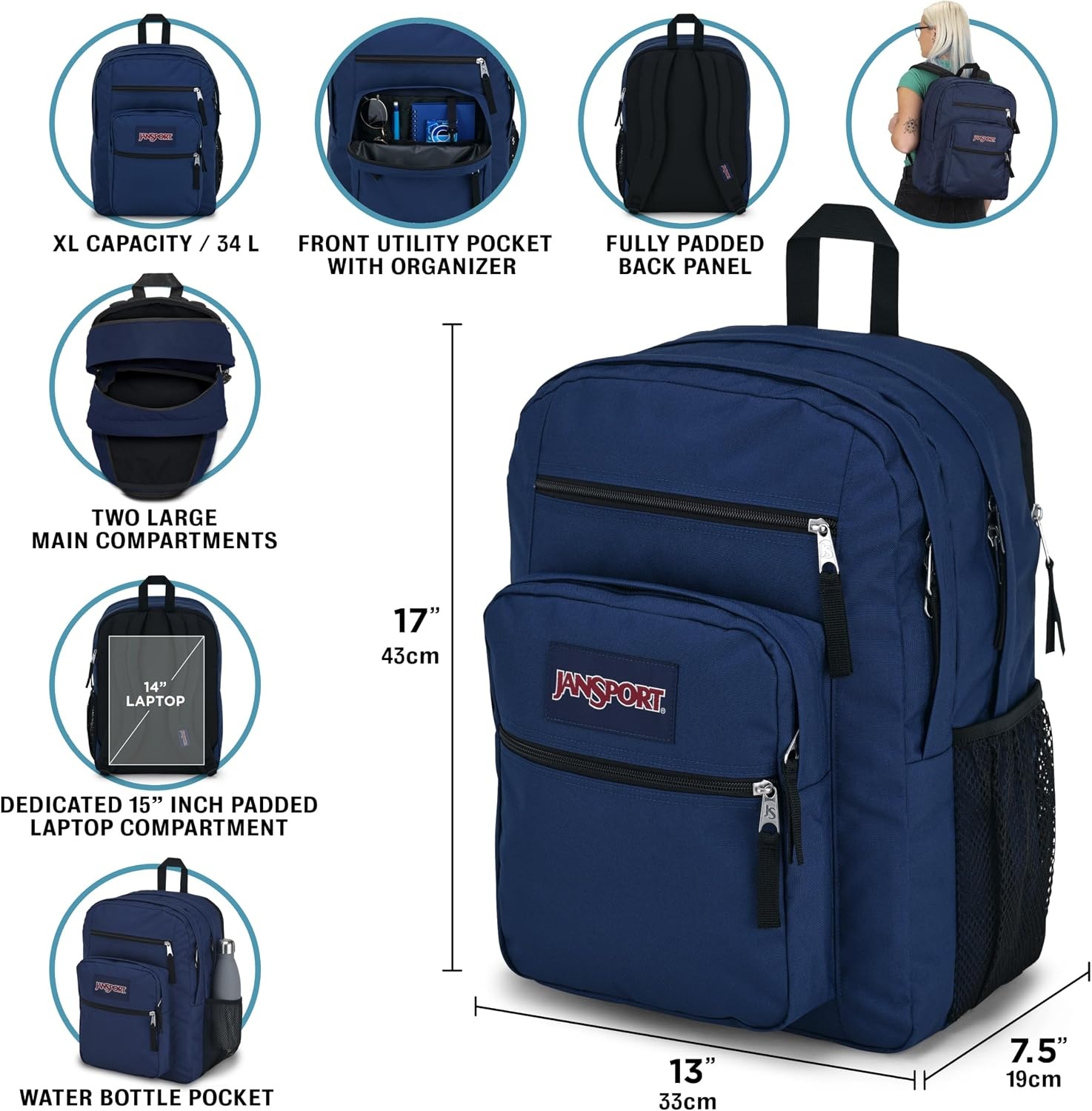 image:imageJanSport NCAA Officially Licensed Backpack Ohio State Buckeyes Big Student with Padded 15Inch Laptop Sleeve 2 Compartment Computer Bag with Bottle Pocket amp Haul Handle Book Rucksack Red TapeTeam Color