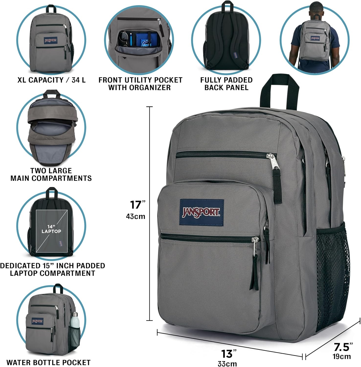 image:imageJanSport NCAA Officially Licensed Backpack Ohio State Buckeyes Big Student with Padded 15Inch Laptop Sleeve 2 Compartment Computer Bag with Bottle Pocket amp Haul Handle Book Rucksack Red TapeTeam Color